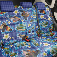 Hawaiian Island Shapes-Iconic Landscape Back Car Seat Cover with Plumeria and Palaka Blue Color LT03 - Polynesian Pride