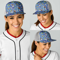 Hawaiian Island Shapes-Iconic Landscape Baseball Net Cap with Plumeria and Palaka Blue Color