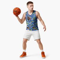 Hawaiian Island Shapes-Iconic Landscape Basketball Jersey with Plumeria and Palaka Blue Color LT03 - Polynesian Pride