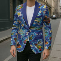 Hawaiian Island Shapes-Iconic Landscape Blazer with Plumeria and Palaka Blue Color LT03 - Polynesian Pride