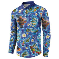 Hawaiian Island Shapes-Iconic Landscape Button Sweatshirt with Plumeria and Palaka Blue Color LT03 - Polynesian Pride