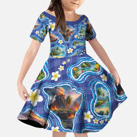 Hawaiian Island Shapes-Iconic Landscape Family Matching Mermaid Dress and Hawaiian Shirt with Plumeria and Palaka Blue Color LT03 Daughter's Dress Blue - Polynesian Pride