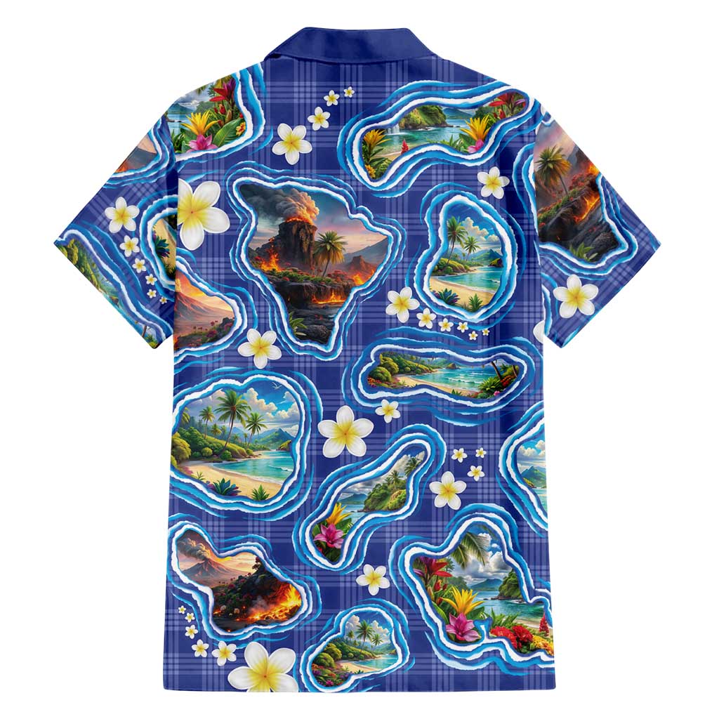 Hawaiian Island Shapes-Iconic Landscape Family Matching Tank Maxi Dress and Hawaiian Shirt with Plumeria and Palaka Blue Color LT03 - Polynesian Pride