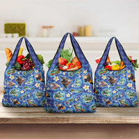 Hawaiian Island Shapes-Iconic Landscape Grocery Bag with Plumeria and Palaka Blue Color LT03 3-pack One Size Blue - Polynesian Pride