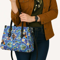 Hawaiian Island Shapes-Iconic Landscape Leather Bag with Plumeria and Palaka Blue Color LT03 - Polynesian Pride