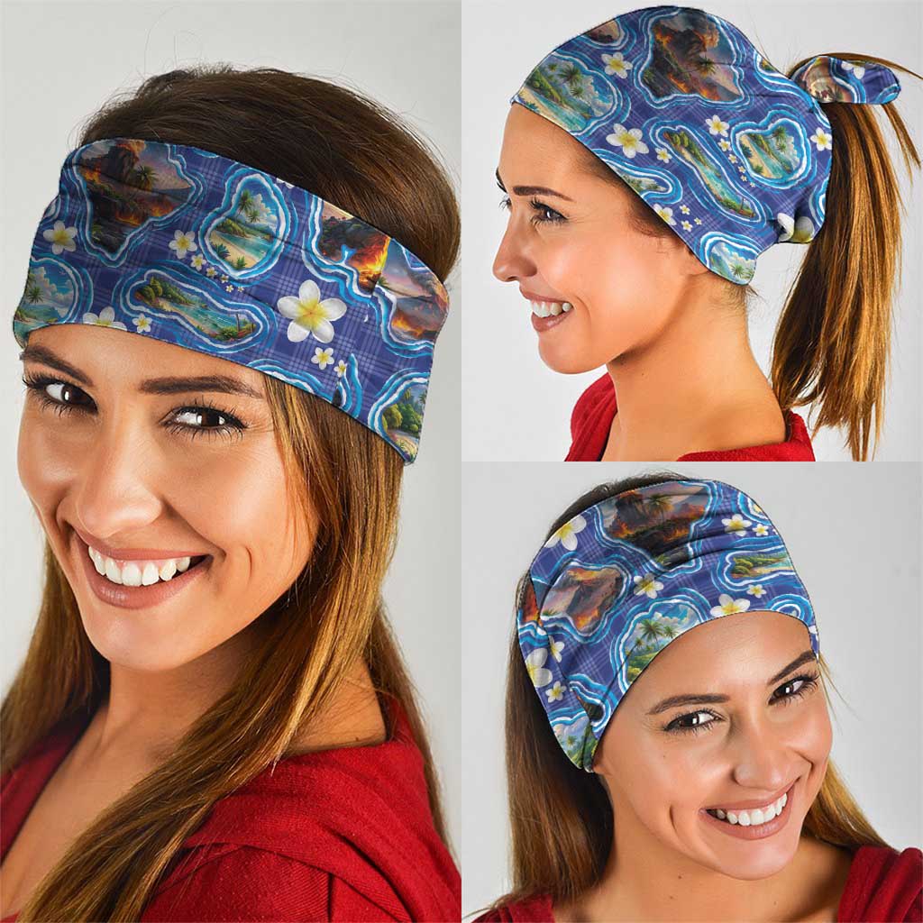 Hawaiian Island Shapes-Iconic Landscape Neck Gaiter with Plumeria and Palaka Blue Color LT03 - Polynesian Pride
