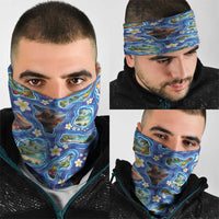 Hawaiian Island Shapes-Iconic Landscape Neck Gaiter with Plumeria and Palaka Blue Color LT03 - Polynesian Pride