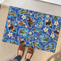 Hawaiian Island Shapes-Iconic Landscape Rubber Doormat with Plumeria and Palaka Blue Color LT03 - Polynesian Pride