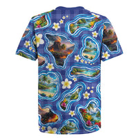 Hawaiian Island Shapes-Iconic Landscape Rugby Jersey with Plumeria and Palaka Blue Color LT03 - Polynesian Pride