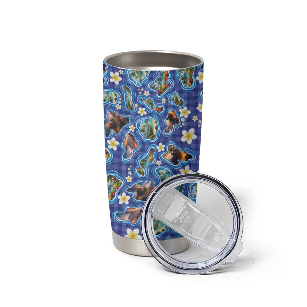 Hawaiian Island Shapes-Iconic Landscape Tumbler Cup with Plumeria and Palaka Blue Color LT03 - Polynesian Pride