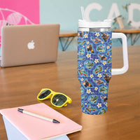 Hawaiian Island Shapes-Iconic Landscape Tumbler With Handle with Plumeria and Palaka Blue Color LT03 - Polynesian Pride