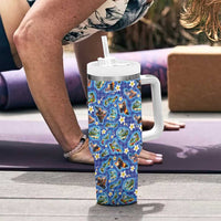 Hawaiian Island Shapes-Iconic Landscape Tumbler With Handle with Plumeria and Palaka Blue Color LT03 - Polynesian Pride