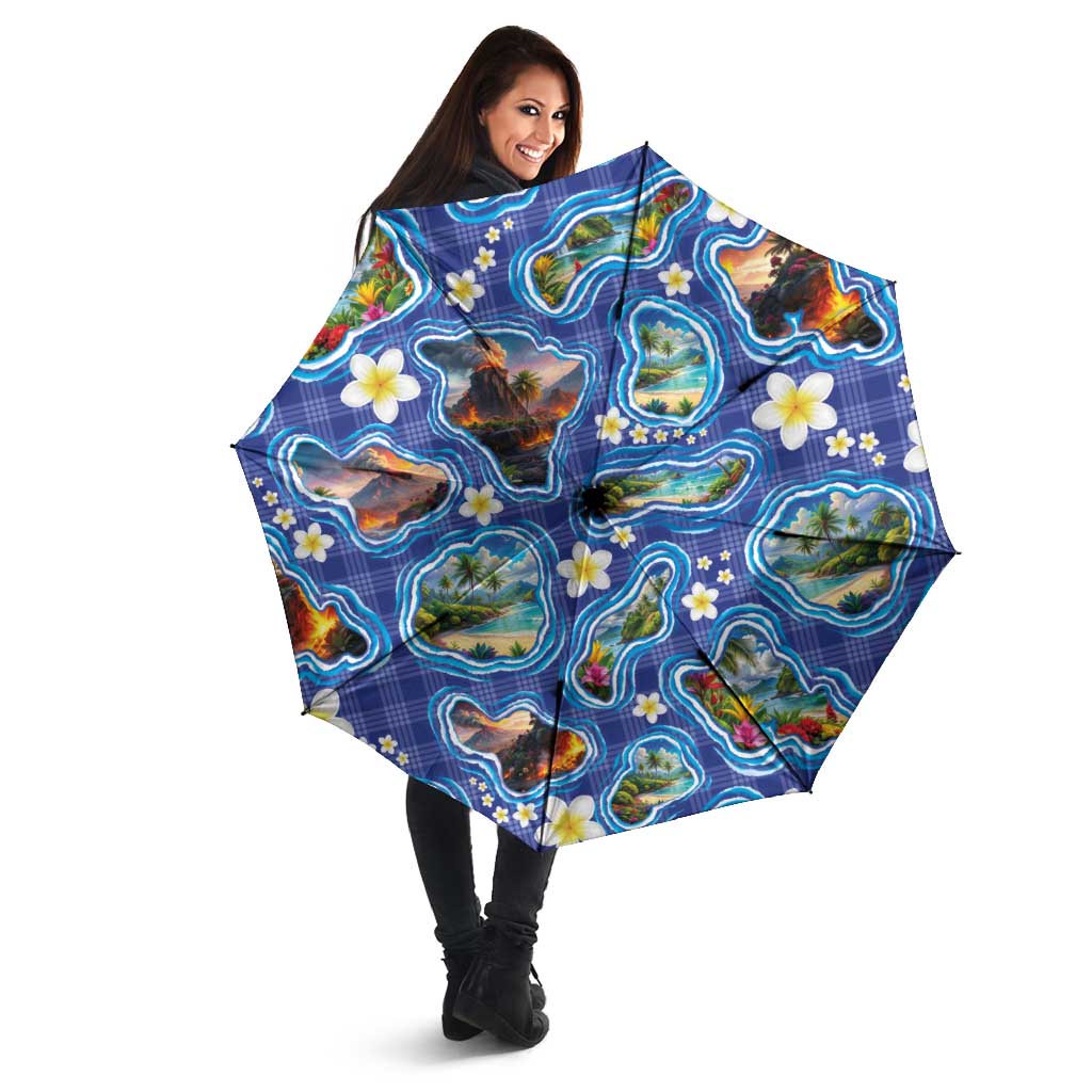 Hawaiian Island Shapes-Iconic Landscape Umbrella with Plumeria and Palaka Blue Color LT03 - Polynesian Pride