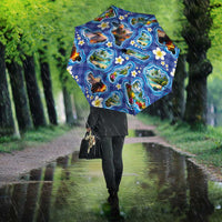 Hawaiian Island Shapes-Iconic Landscape Umbrella with Plumeria and Palaka Blue Color LT03 - Polynesian Pride