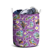 Hawaiian Island Shapes-Iconic Landscape Laundry Basket with Plumeria and Palaka Purple Color LT03 - Polynesian Pride