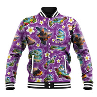 Hawaiian Island Shapes-Iconic Landscape Baseball Jacket with Plumeria and Palaka Purple Color LT03 Unisex Purple - Polynesian Pride