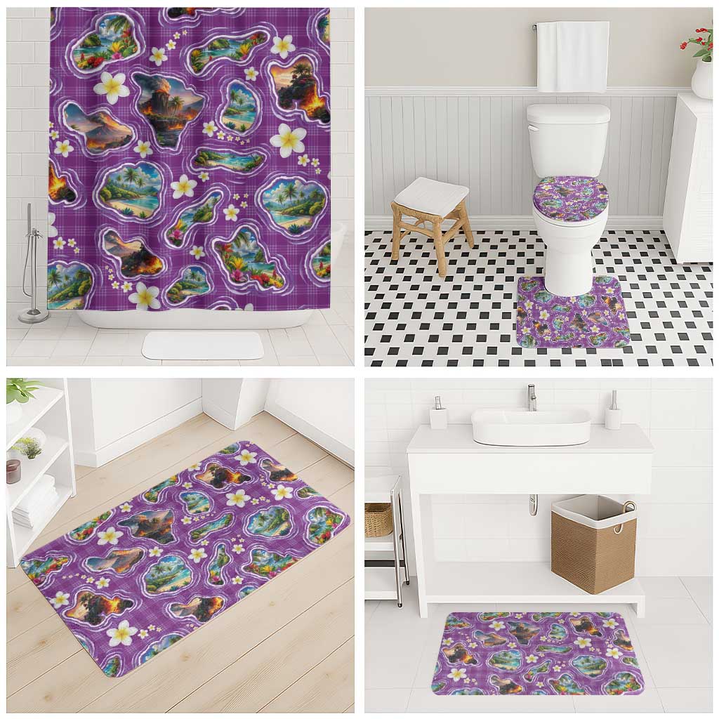 Hawaiian Island Shapes-Iconic Landscape Bathroom Set with Plumeria and Palaka Purple Color LT03 - Polynesian Pride