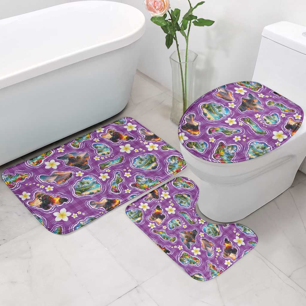 Hawaiian Island Shapes-Iconic Landscape Bathroom Set with Plumeria and Palaka Purple Color LT03 - Polynesian Pride