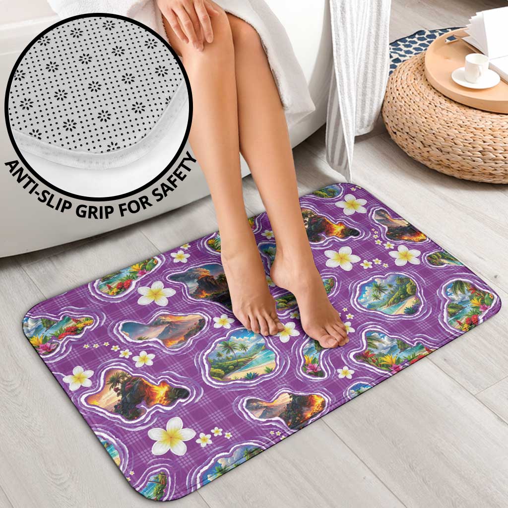 Hawaiian Island Shapes-Iconic Landscape Bathroom Set with Plumeria and Palaka Purple Color LT03 - Polynesian Pride