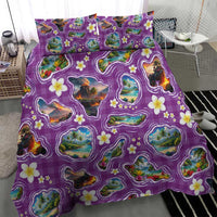 Hawaiian Island Shapes-Iconic Landscape Bedding Set with Plumeria and Palaka Purple Color LT03 - Polynesian Pride