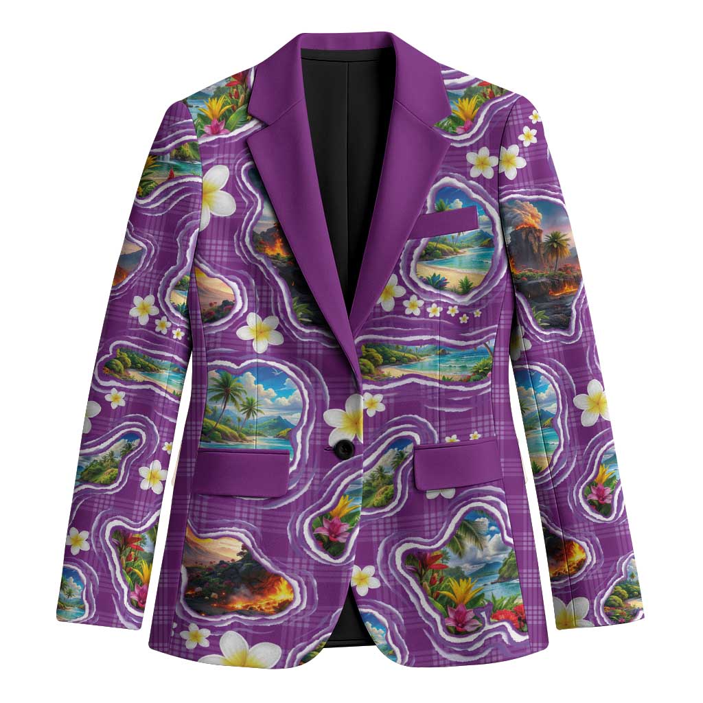 Hawaiian Island Shapes-Iconic Landscape Blazer with Plumeria and Palaka Purple Color LT03 Unisex Purple - Polynesian Pride