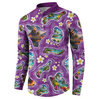 Hawaiian Island Shapes-Iconic Landscape Button Sweatshirt with Plumeria and Palaka Purple Color LT03 - Polynesian Pride