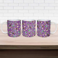 Hawaiian Island Shapes-Iconic Landscape Ceramic Mug with Plumeria and Palaka Purple Color LT03 - Polynesian Pride