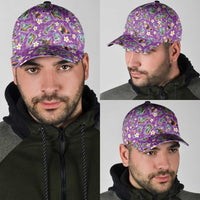 Hawaiian Island Shapes-Iconic Landscape Classic Cap with Plumeria and Palaka Purple Color LT03 - Polynesian Pride