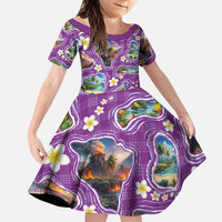 Hawaiian Island Shapes-Iconic Landscape Family Matching Off The Shoulder Long Sleeve Dress and Hawaiian Shirt with Plumeria and Palaka Purple Color LT03 Daughter's Dress Purple - Polynesian Pride