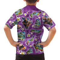 Hawaiian Island Shapes-Iconic Landscape Family Matching Off Shoulder Maxi Dress and Hawaiian Shirt with Plumeria and Palaka Purple Color LT03 - Polynesian Pride
