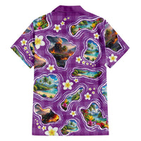 Hawaiian Island Shapes-Iconic Landscape Family Matching Off Shoulder Short Dress and Hawaiian Shirt with Plumeria and Palaka Purple Color LT03 - Polynesian Pride