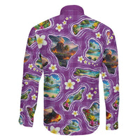 Hawaiian Island Shapes-Iconic Landscape Family Matching Puletasi and Hawaiian Shirt with Plumeria and Palaka Purple Color LT03 - Polynesian Pride