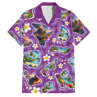 Hawaiian Island Shapes-Iconic Landscape Family Matching Tank Maxi Dress and Hawaiian Shirt with Plumeria and Palaka Purple Color LT03 Dad's Shirt - Short Sleeve Purple - Polynesian Pride