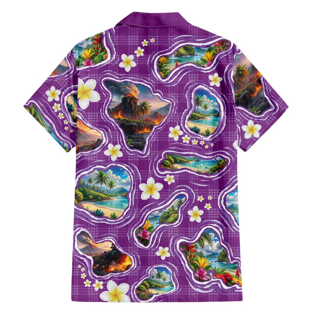Hawaiian Island Shapes-Iconic Landscape Family Matching Tank Maxi Dress and Hawaiian Shirt with Plumeria and Palaka Purple Color LT03 - Polynesian Pride