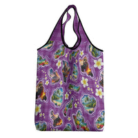 Hawaiian Island Shapes-Iconic Landscape Grocery Bag with Plumeria and Palaka Purple Color LT03 - Polynesian Pride
