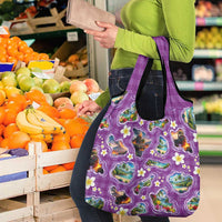 Hawaiian Island Shapes-Iconic Landscape Grocery Bag with Plumeria and Palaka Purple Color LT03 - Polynesian Pride