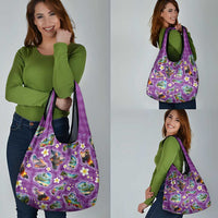Hawaiian Island Shapes-Iconic Landscape Grocery Bag with Plumeria and Palaka Purple Color LT03 - Polynesian Pride