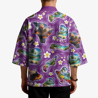 Hawaiian Island Shapes-Iconic Landscape Kimono with Plumeria and Palaka Purple Color LT03 - Polynesian Pride