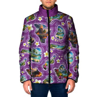 Hawaiian Island Shapes-Iconic Landscape Padded Jacket with Plumeria and Palaka Purple Color LT03 Men Purple - Polynesian Pride