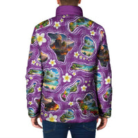 Hawaiian Island Shapes-Iconic Landscape Padded Jacket with Plumeria and Palaka Purple Color LT03 - Polynesian Pride