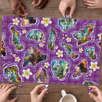 Hawaiian Island Shapes-Iconic Landscape Puzzle with Plumeria and Palaka Purple Color LT03 - Polynesian Pride