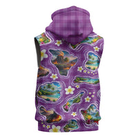 Hawaiian Island Shapes-Iconic Landscape Sleeveless Zip Hoodie with Plumeria and Palaka Purple Color LT03 - Polynesian Pride