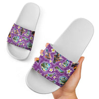 Hawaiian Island Shapes-Iconic Landscape Slide Sandals with Plumeria and Palaka Purple Color LT03 - Polynesian Pride
