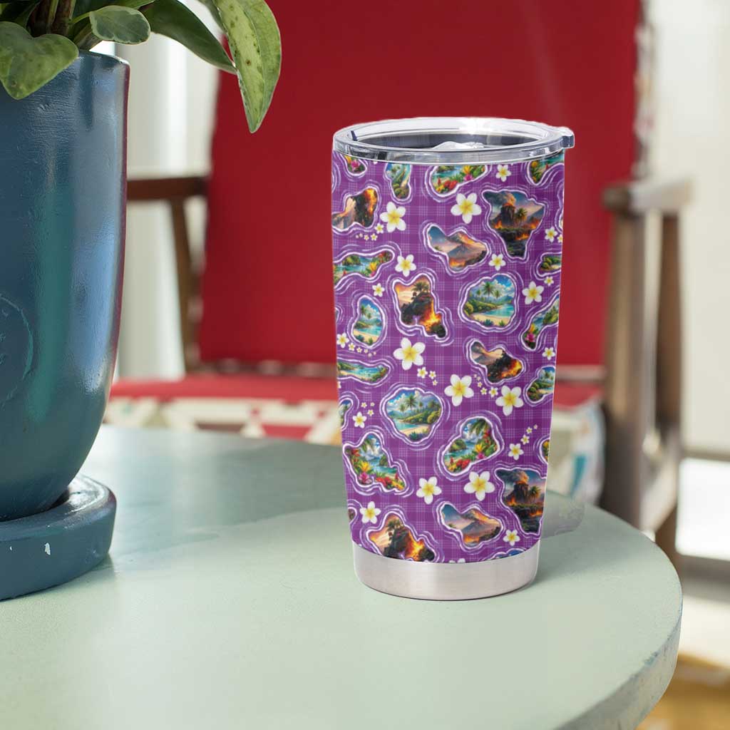Hawaiian Island Shapes-Iconic Landscape Tumbler Cup with Plumeria and Palaka Purple Color LT03 - Polynesian Pride