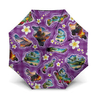 Hawaiian Island Shapes-Iconic Landscape Umbrella with Plumeria and Palaka Purple Color LT03 One Size Folded 11.42 inch Opened Diameter 37.4 inch Purple - Polynesian Pride
