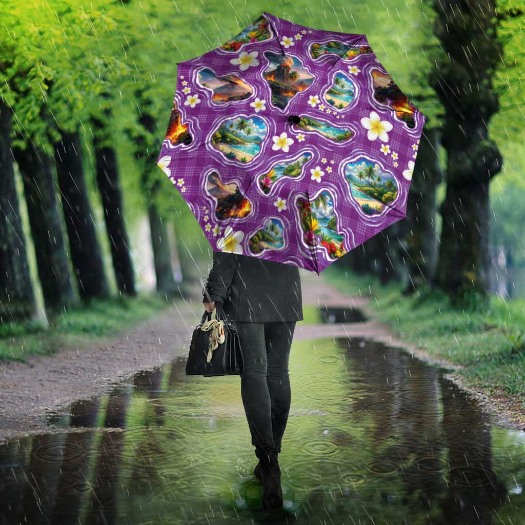 Hawaiian Island Shapes-Iconic Landscape Umbrella with Plumeria and Palaka Purple Color LT03 - Polynesian Pride