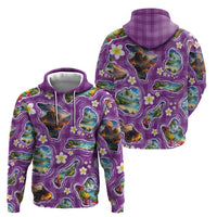 Hawaiian Island Shapes-Iconic Landscape Zip Hoodie with Plumeria and Palaka Purple Color LT03 - Polynesian Pride