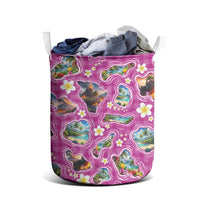 Hawaiian Island Shapes-Iconic Landscape Laundry Basket with Plumeria and Palaka Pink Color LT03 - Polynesian Pride