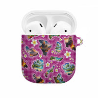 Hawaiian Island Shapes-Iconic Landscape AirPods Case with Plumeria and Palaka Pink Color LT03 Pink - Polynesian Pride