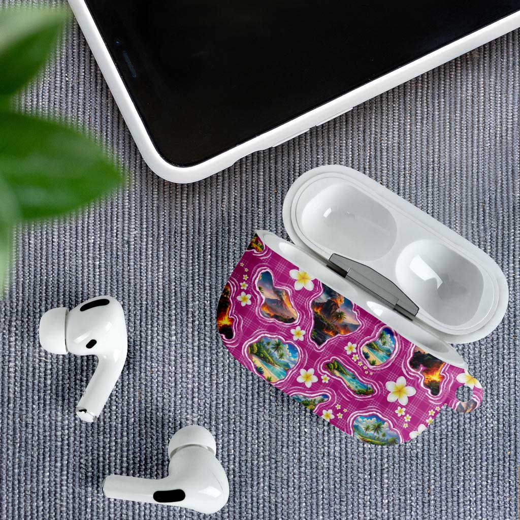 Hawaiian Island Shapes-Iconic Landscape AirPods Case with Plumeria and Palaka Pink Color LT03 - Polynesian Pride